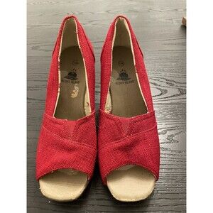 Aloha Island‎ Red Canvas Peel Toe Espadrille Wedge Women's Sandal Size 7.5